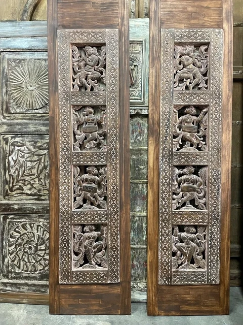 Pair Vintage DOORS,  Radha Krishna Sliding Barndoor, Carved INDIAN Doors, 90X23