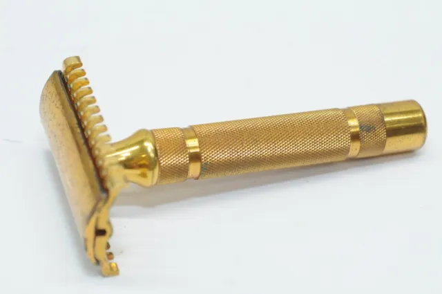 Vintage Gillette Gold Tone Long Comb Safety Razor