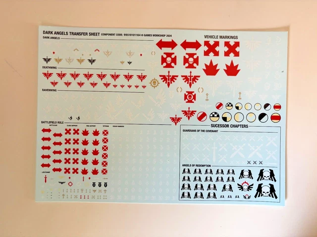 Blood Angels Transfer Sheet 2024 - Foglio Decals Per Space Marine Warhammer 40k - Games Workshop