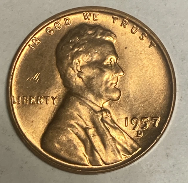 RED BU 1957-D LINCOLN WHEAT PENNY Denver Mint Uncirculated Cent LOT H21