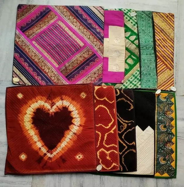 Vintage Fundas Cojín Lote De 10 Patchwork Y Corbata Tinte Viejo Almohada #20