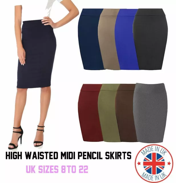 Womens Midi Pencil Skirt Ladies Plus Size Tube Skirt Bodycon Office 8-26