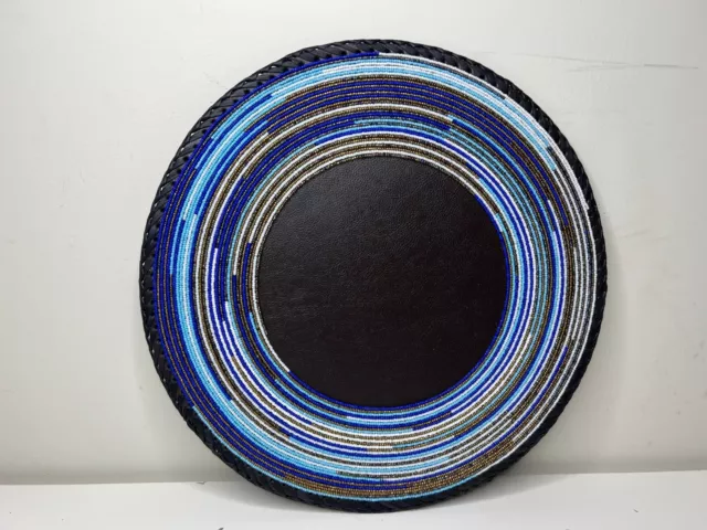 Hand beaded South African plate mate, center piece, wall deco 16" African art