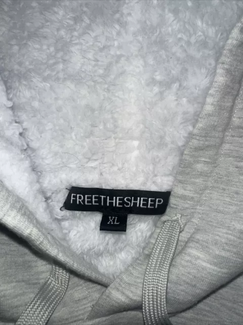 Free the Sheep sherpa lined relaxation hoodie Gray White XL 3