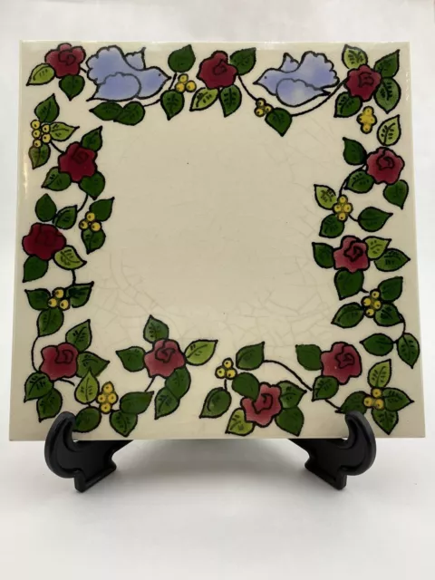 H&R JOHNSON Tile Trivet by Nancy DeYoung Made in England Blue Birds & Flowers