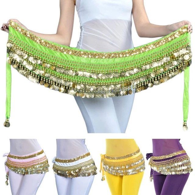 Costumi da spettacolo paillettes lucide vita catena danza del ventre cintura sciarpa gonna ballerina