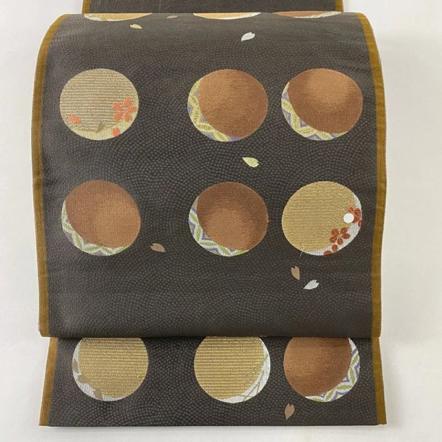Japanese Kimono Obi Pure Silk Sakura Gold thread Brown purple For Semi Formal