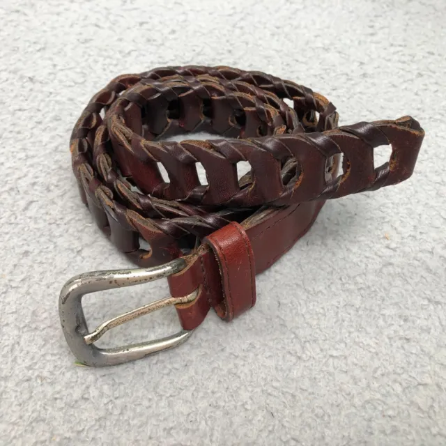 BROWN LEATHER BELT Women's S/M Chain Link Serpentine Braided Vintage ...
