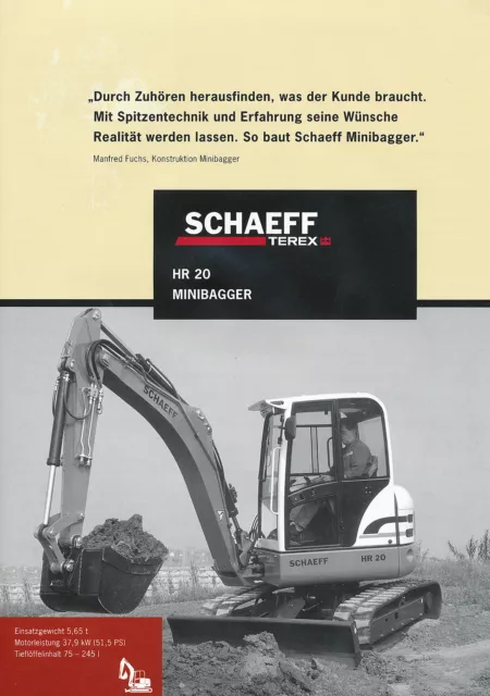 Schaeff HR 20 Minibagger Prospekt 2002 brochure mini excavator excavateur