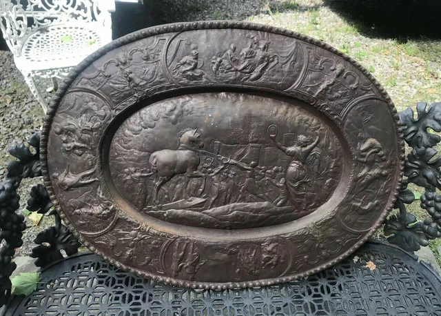 Vintage Antique Cast Iron Figural Embossed Repousse Wall Hanging Plaque