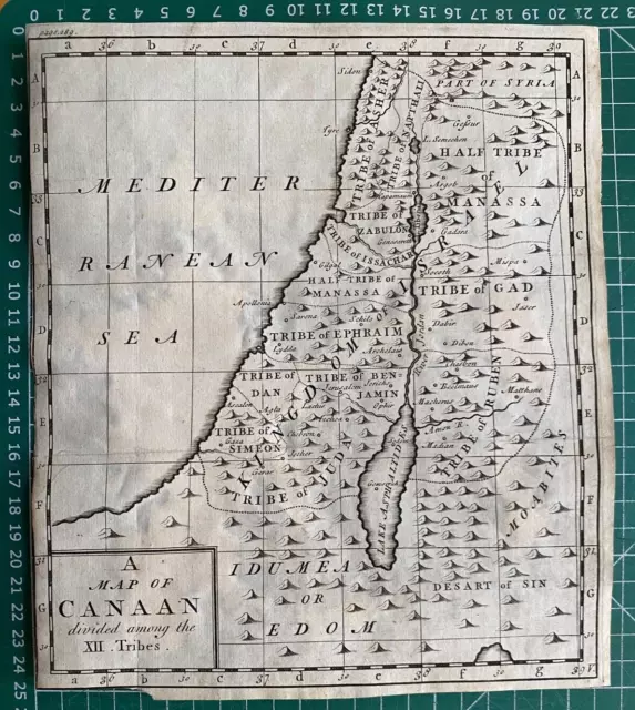 1730 Antique Map; A Map of Canaan divided among the Xll Tribes, Judaea/Israel.