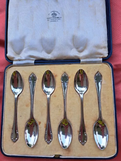 MAPPIN & WEBB  BOXED SET OF  6 STERLING SILVER TEASPOONS - London 1932 - lovely!