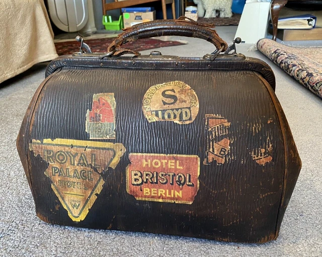 Antique Victorian Traveler's Bag w. Collection of Sterling Silver Brushes etc.