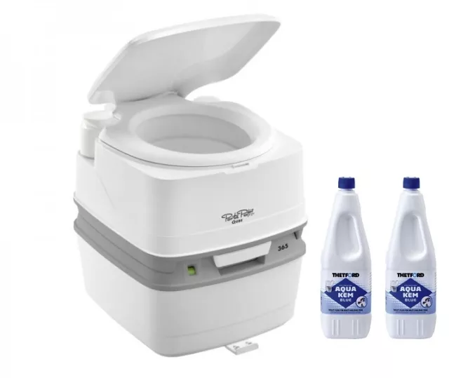 Thetford Porta Potti 365 Weiß Toilette inkl. 2 x Thetford Aqua Kem Blue 2 Liter