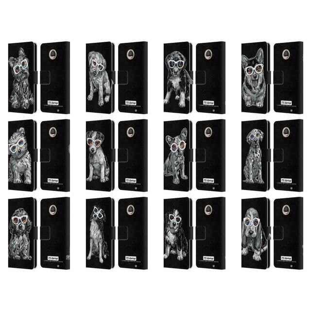 Official P.d. Moreno Black And White Dogs Leather Book Case For Motorola Phones