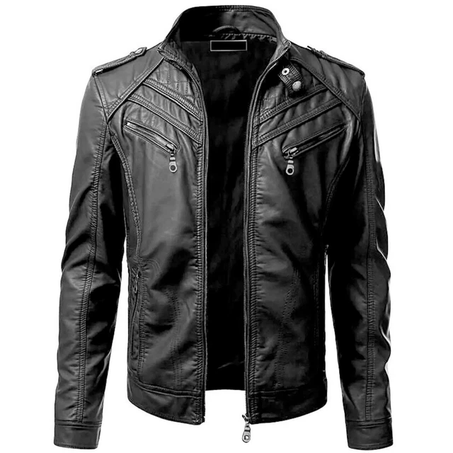 Hommes Veste Cuir Slim Fit Moto Motard Véritable Peau D'Agneau Veste