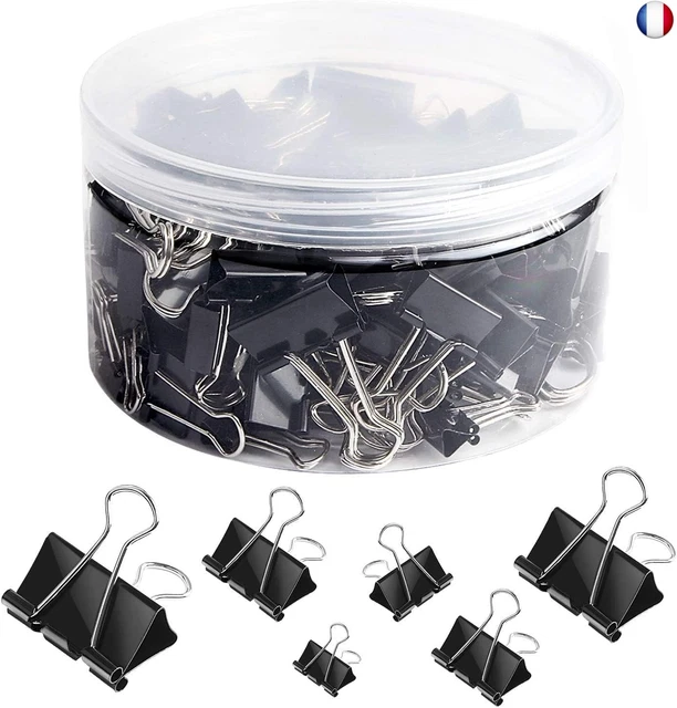 80 Pinces à Double Clip Noir 15mm - Métal Haute Qualité Pour Bureau Ou Maison