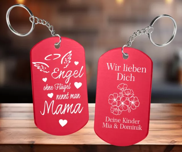 ❤❤ Schlüsselanhänger Aluminium Rot mit Gravur Geschenk Muttertag Mama Engel ❤❤