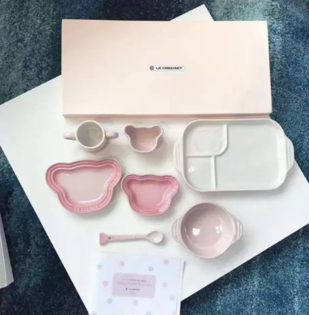 LE CREUSET Baby Tableware Set Milky Pink Bear Plate Ramekin Mug Spoon Newborn