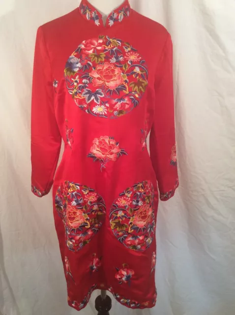 Dorabana Japanese Chinese A Dress Kimono Embroidery Red Flowers XXL 175/96A