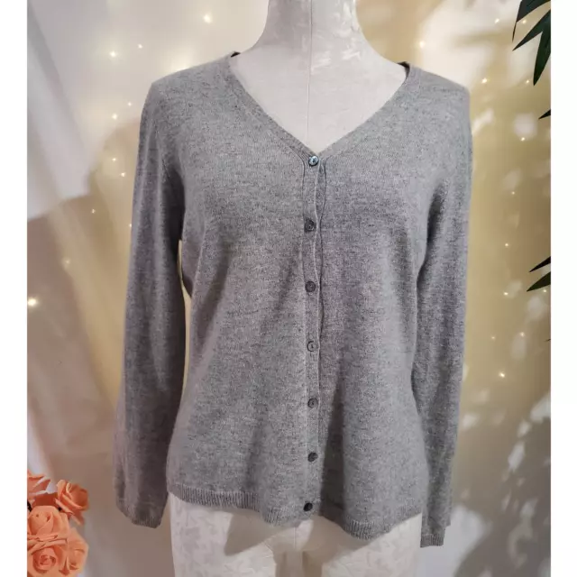 Lord & Taylor 2 Ply Cashmere Shell Button V-Neck Cardigan Sweater Womens Size L