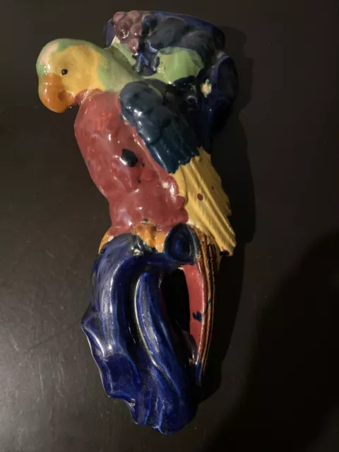 Vintage Glazed Parrot Wall Pocket Bright Vivid Colors Made in Japan 10” X 5”