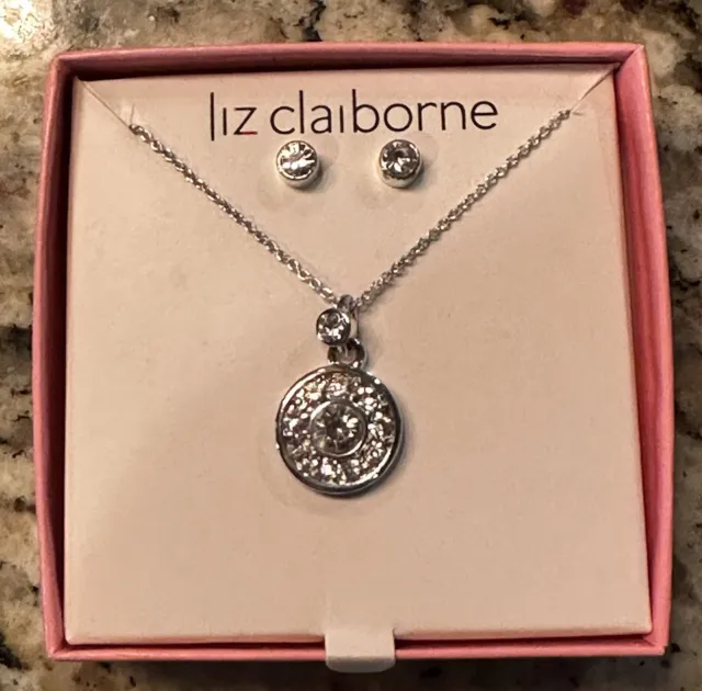 Liz Claiborne Jewelry Set Necklace Earrings Silver-Tone