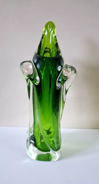 Vintage Green Glass Vase Czech? Skrdlovice?