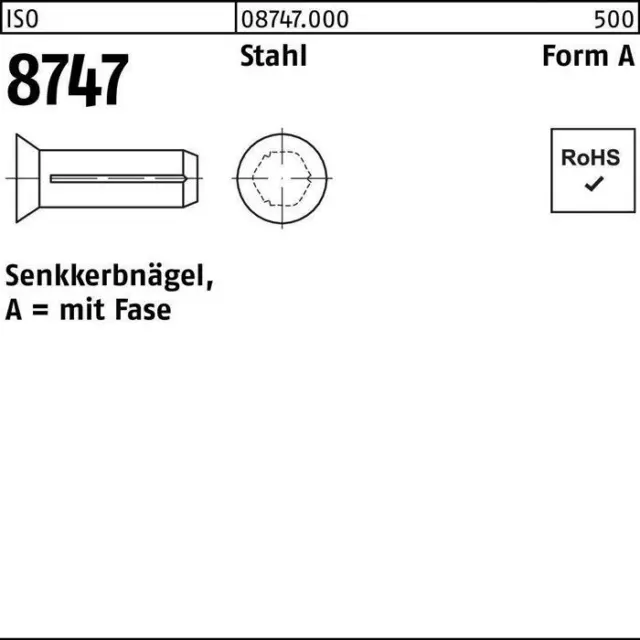 Senkkerbnagel ISO 8747 m.Fase 5 x 15 Stahl ISO 8747