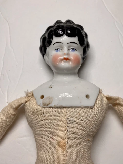 Antique Doll Made In Germany Cloth Body Porcelain Limbs Head 1900s