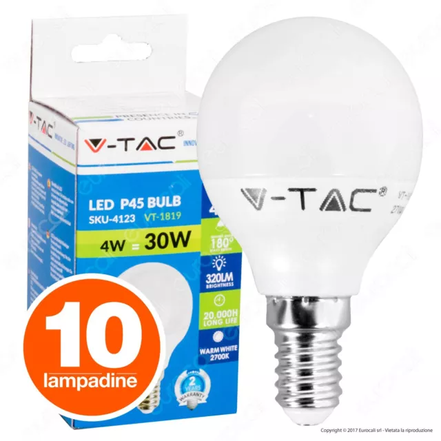 10 LAMPADINE LED V-TAC E14 4W Miniglobo sfera Lampade LUCE Calda Naturale Fredda