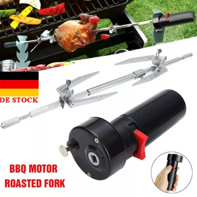 DE Elektrischer Grillspieß Grillmotor Set Drehspieß Grill Rotisserie BBQ Spieß