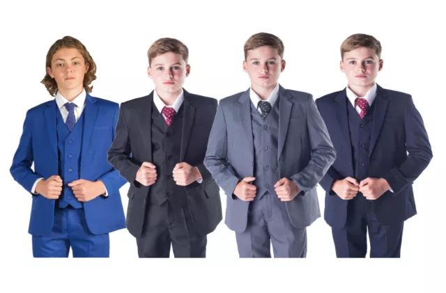 Boys Suits 5 Piece Wedding Page Boy Party Prom Suit Blue Black Grey Baby-14 Yrs