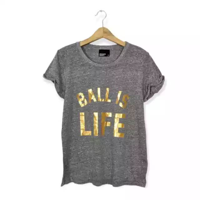 Private Party Womens Top Grey Metallic Gold Ball Is Life Short Sleeve Tee Size M