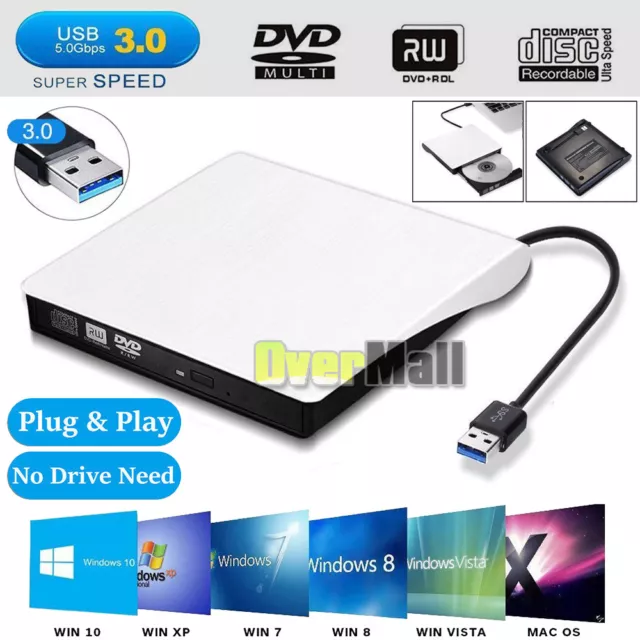 Slim External USB 3.0 DVD ROM RW Combo CD-ROM R CD-RW Burner Drive Writer Reader