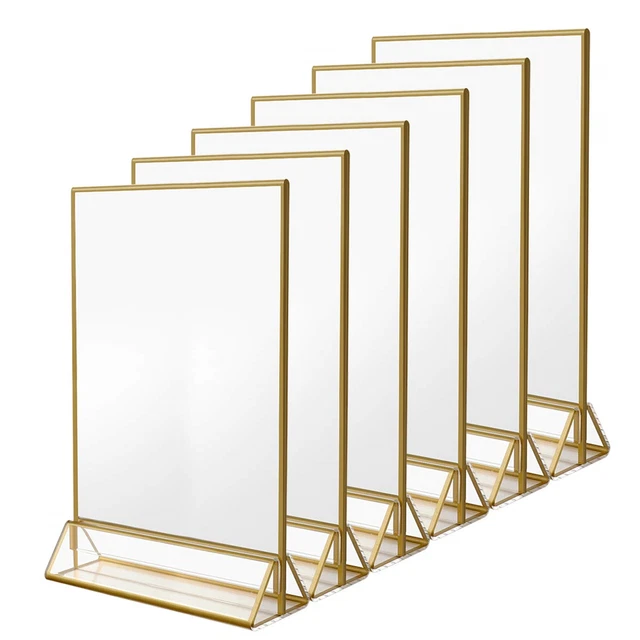 NIUBEE 6Pack 8.5 x 11 Acrylic Sign Holder with Gold Frames and Vertical Stand,