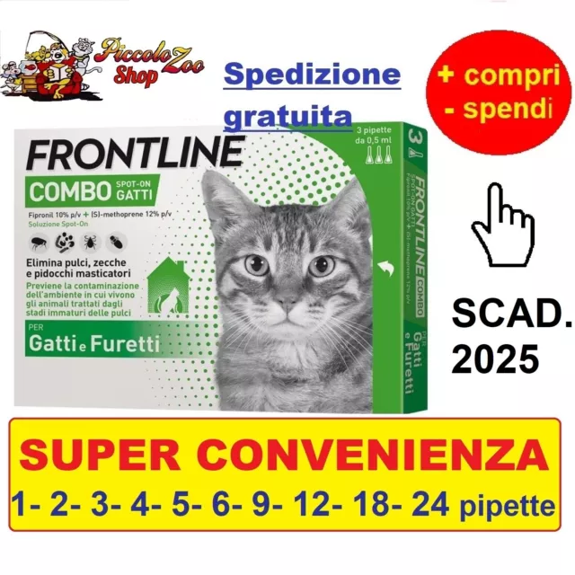 Frontline Combo gatti 1-2-3-4-5-6-9-12-18-24 pipette antiparassitario per gatto