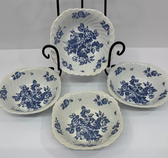 Johnson Brothers Devon Sprays 6” Blue Cereal Bowls Set of 4