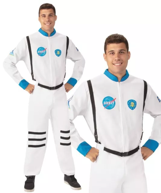 Mens Astronaut Costume US NASA Space Suit Fancy Dress White Spaceman Jumpsuit