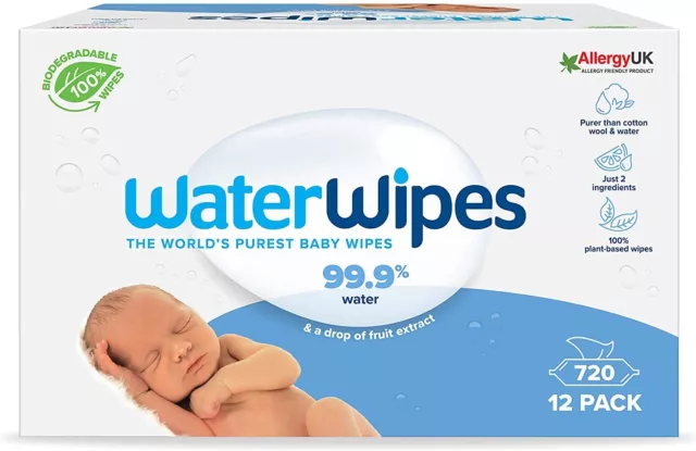 WaterWipes Baby Wipes, 720 Count (60s x 12), 99.9% WaterWipes for Sensitive Skin 3