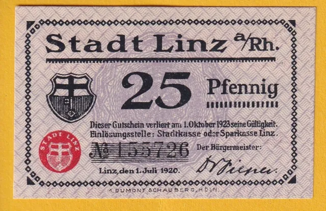 Linz am Rhein -Stadt- 25 Pf. Notgeldschein zum Feuerwehr-Verbandstag 4.09.1921 2