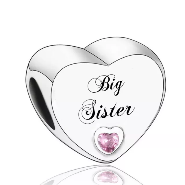 Big Sister Love Heart Charm Older Sister Birthday Gift Sterling Silver 925