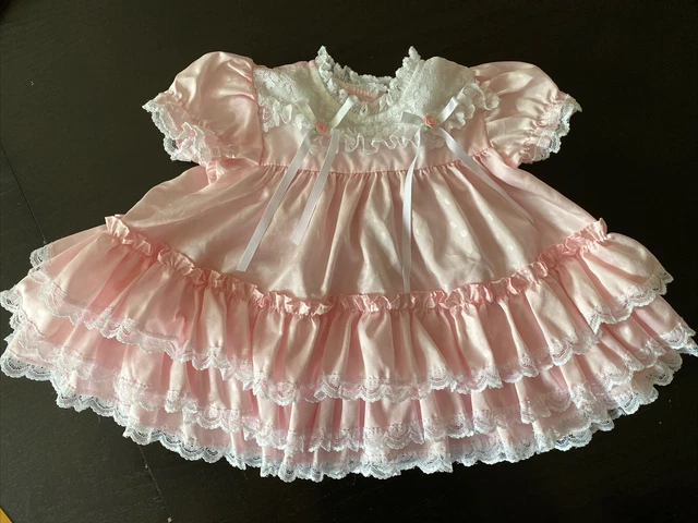 VTG BABY GIRLS LACE RUFFLES PINK PARTY DRESS JOLENE 6-9 mos