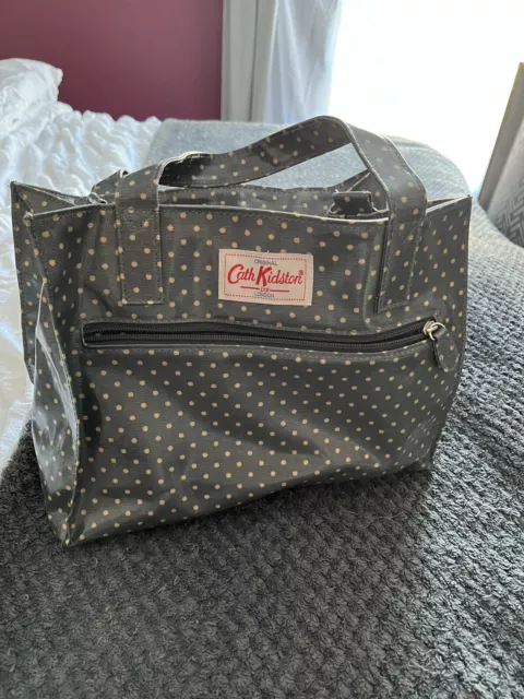 Cath Kidston Ladies Oilcloth Box Bag Grab Handles Used Green Polka Dot