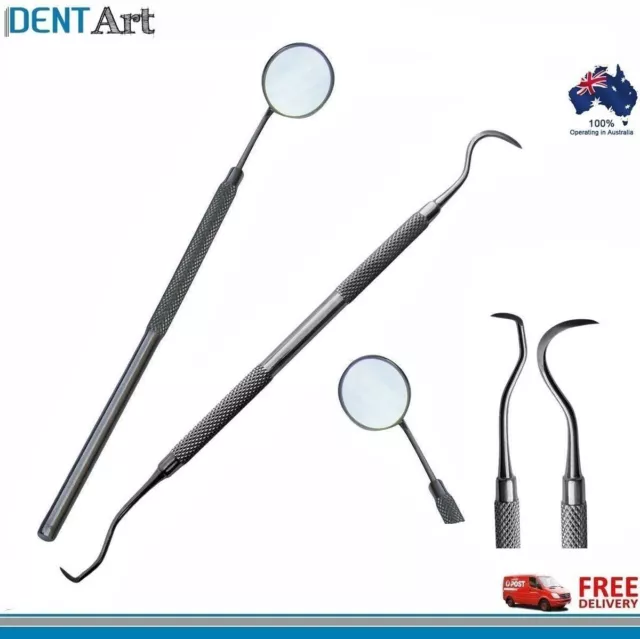 2Pcs Stainless Steel Dental Tool Kit Teeth Hygiene Picks Mirror Jacquet Scaler
