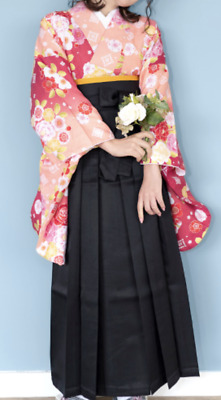 Japanese Women's Traditional Kimono HAKAMA Skirt Belt Set Modern Yellow 05-A