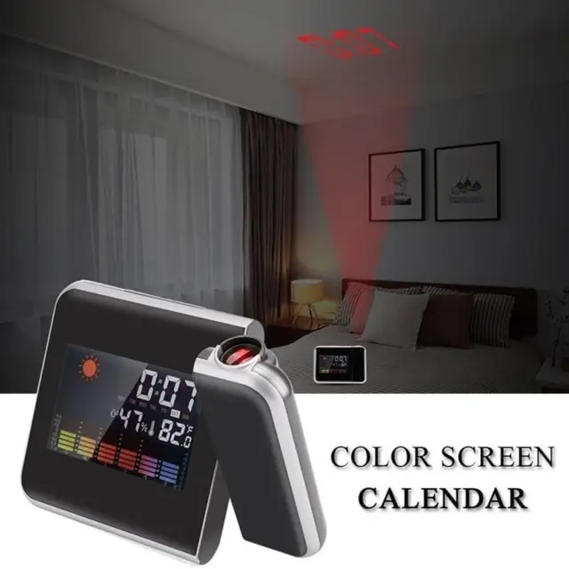 Digital LED Projection Alarm Clock Weather Thermometer Calendar Back new. T3E1