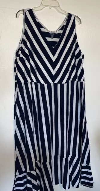 Size 2x Chaps NAVY BLUE/WHITE STRIPED MAXI DRESS Summer Vacation PLUS SIZE