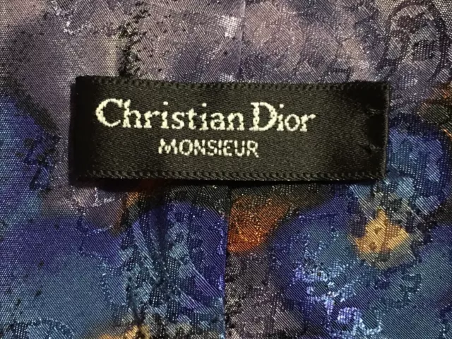 Cravate Christian Dior Monsieur lys fleurs bleus deux tons 2