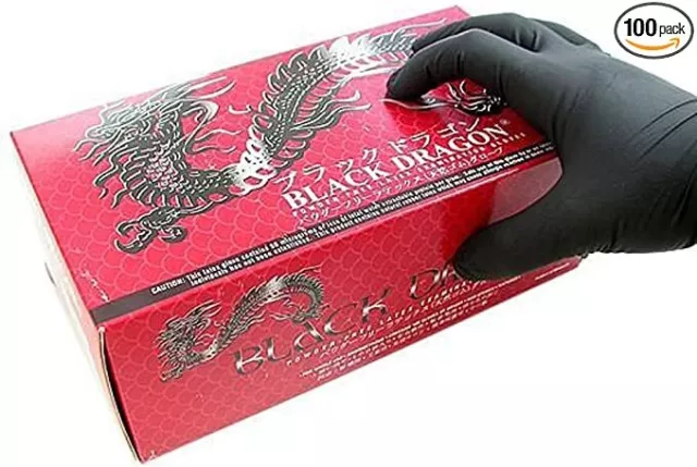 Black Dragon Powder Free Black Latex Gloves, Large, Box of 100